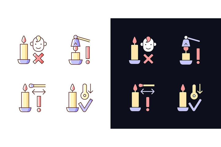 Handmade candles label light and dark theme RGB color manual label icons set