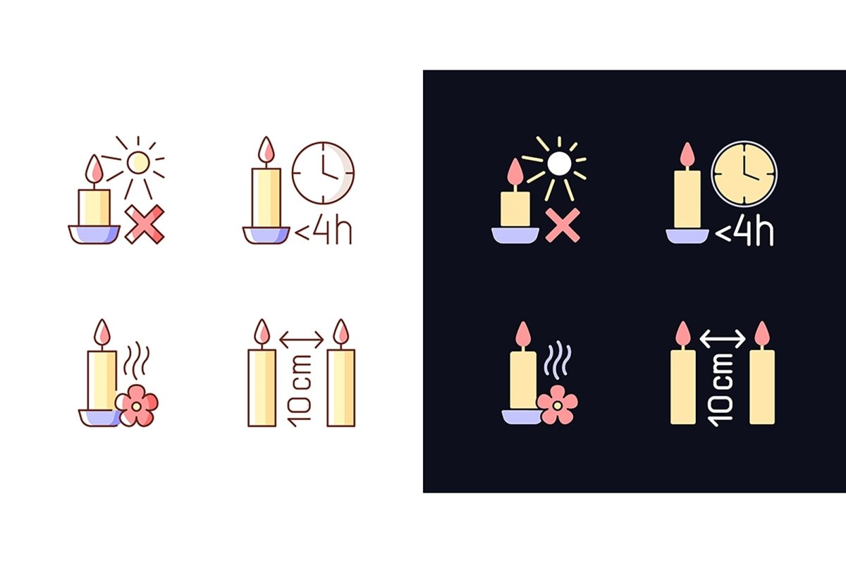 Handmade candles label light and dark theme RGB color manual label icons set