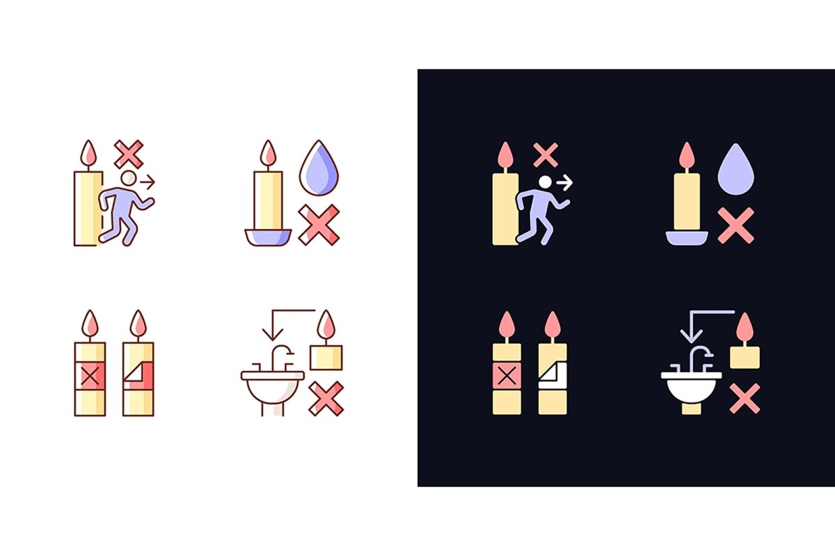 Handmade candles label light and dark theme RGB color manual label icons set