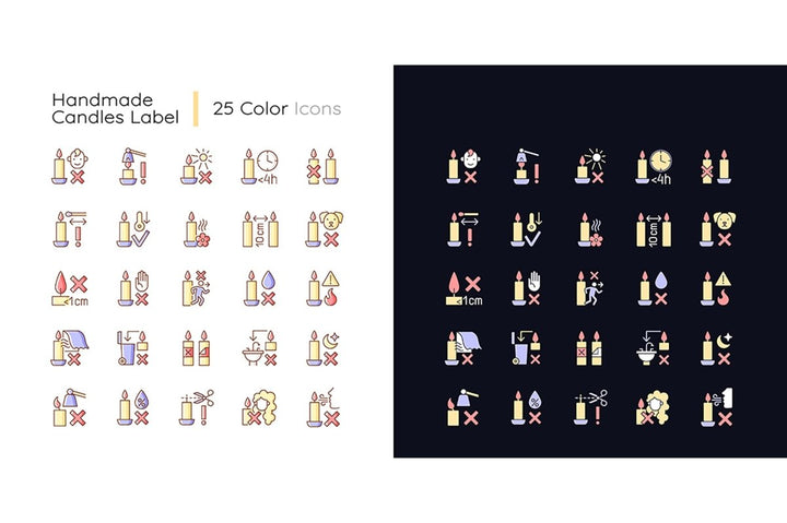 Handmade candles label light and dark theme RGB color manual label icons set