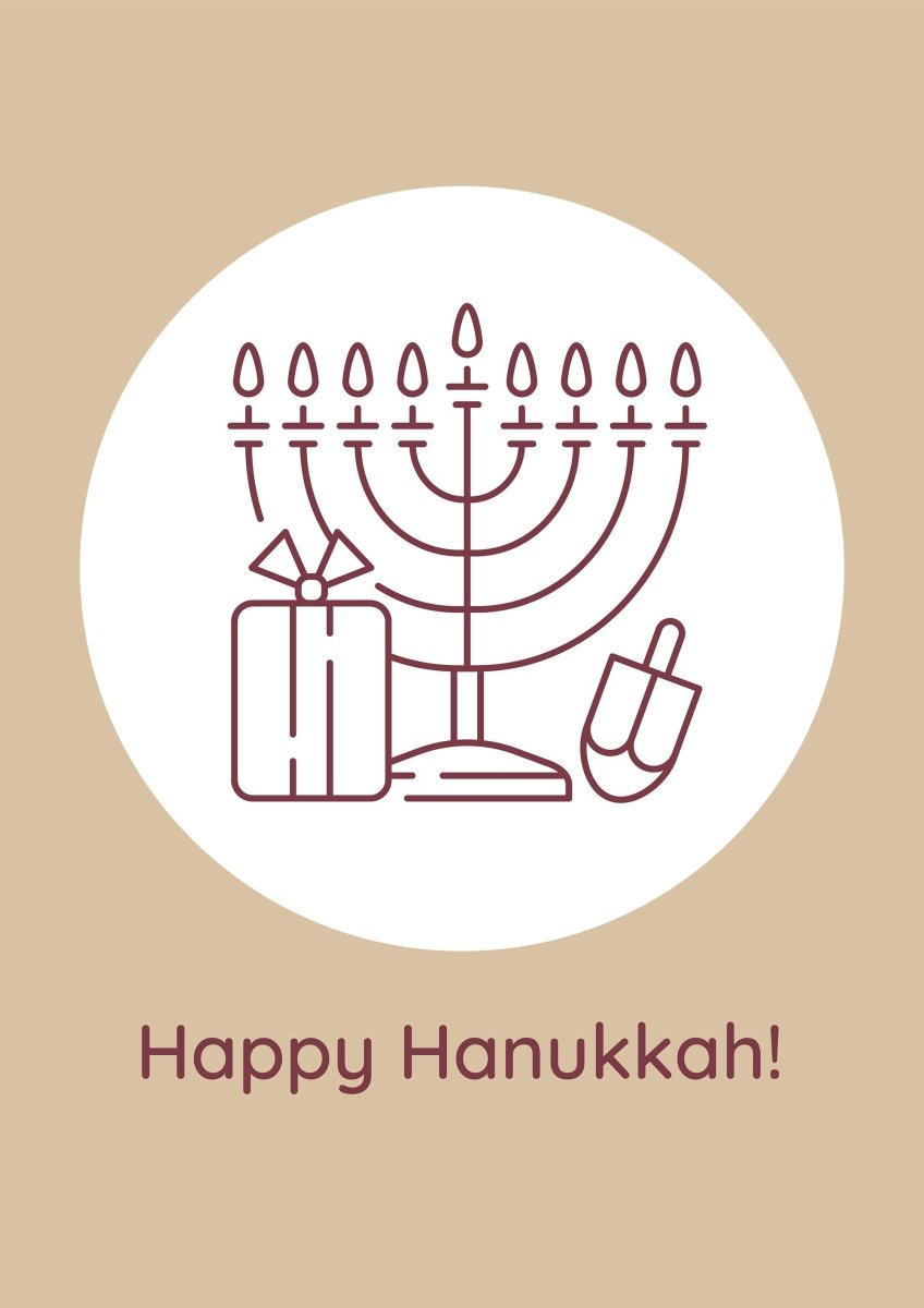 Hanukkah celebrating postcards with linear glyph icon set