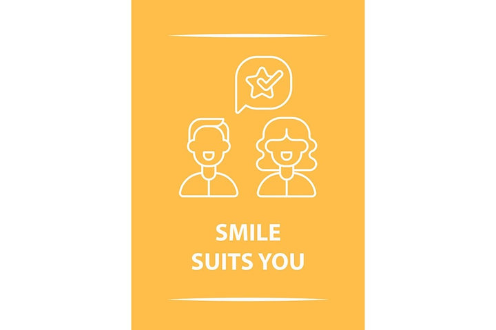 Happy and positive messages postcard with linear glyph icon set