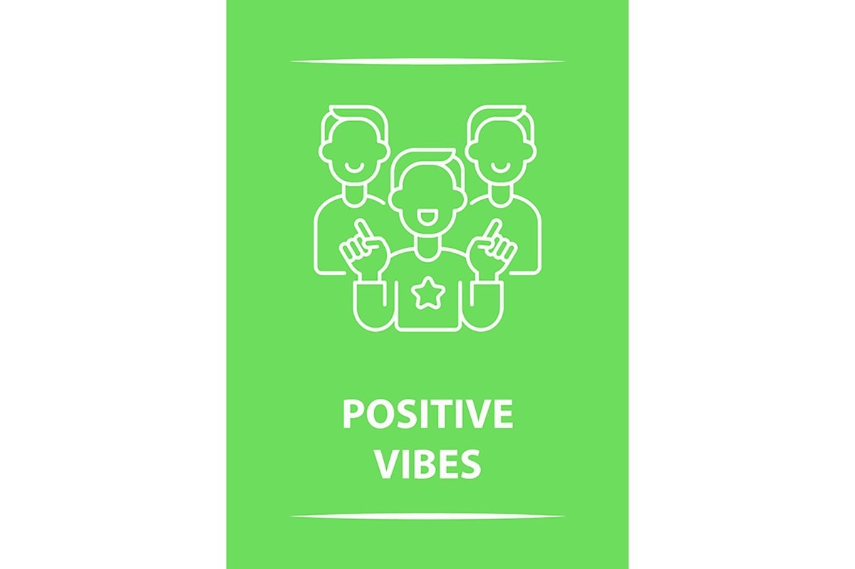 Happy and positive messages postcard with linear glyph icon set