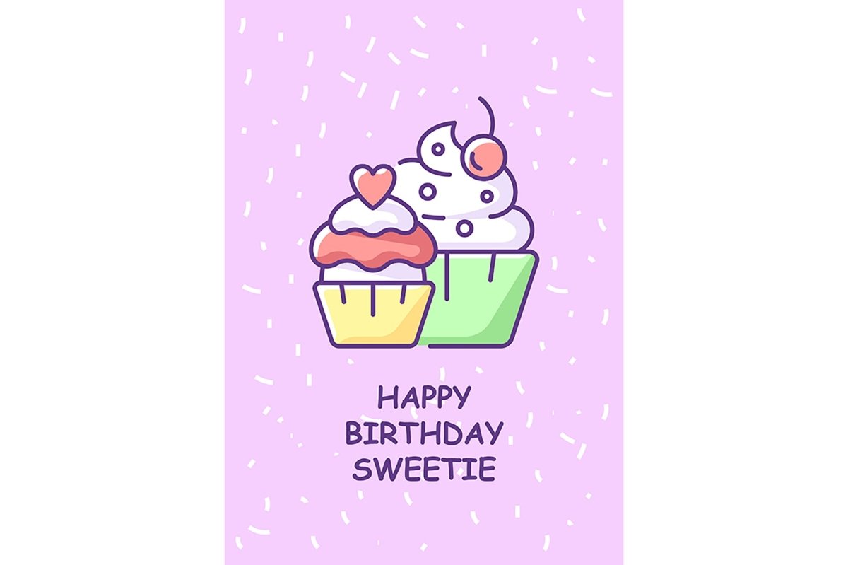 Happy birthday wishes greeting card with color icon element set