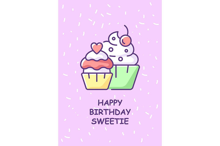 Happy birthday wishes greeting card with color icon element set