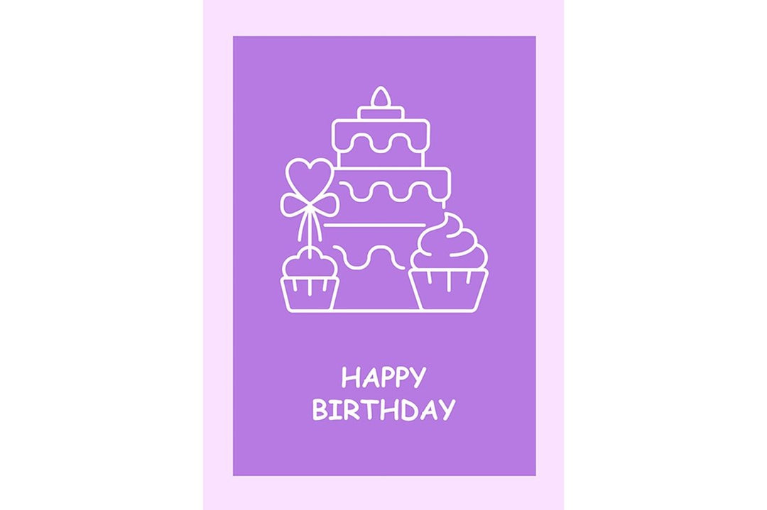 Happy birthday wishes postcard with linear glyph icon set
