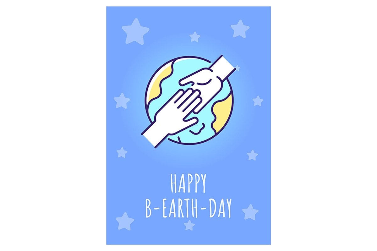 Happy cosmic birthday greeting card with color icon element set
