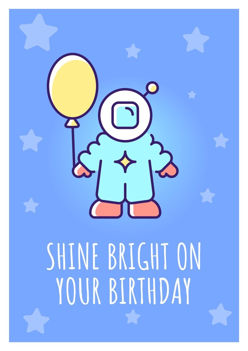 Happy cosmic birthday greeting card with color icon element set