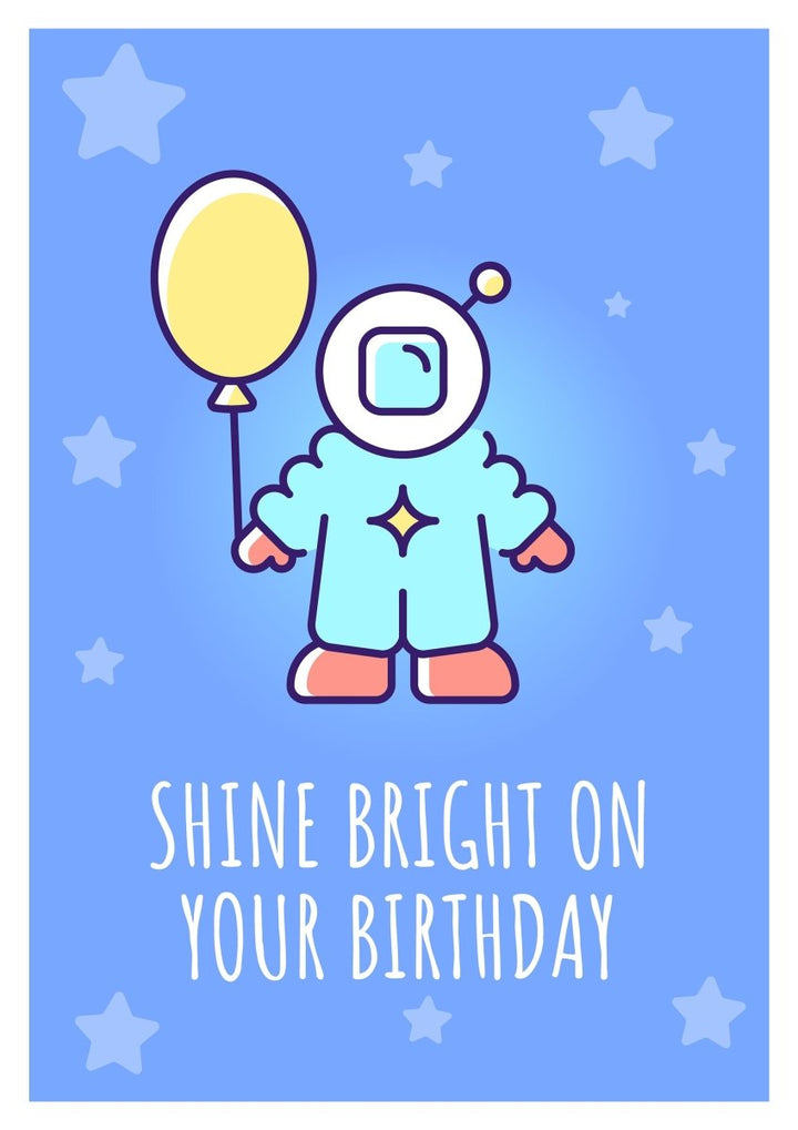 Happy cosmic birthday greeting card with color icon element set