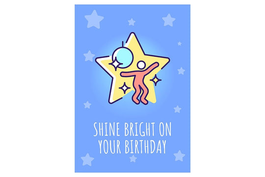 Happy cosmic birthday greeting card with color icon element set
