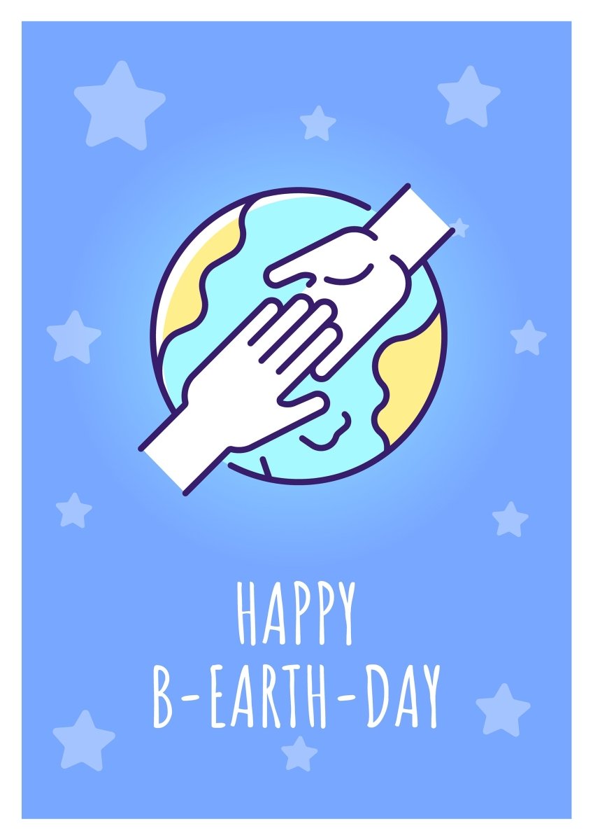 Happy cosmic birthday greeting card with color icon element set