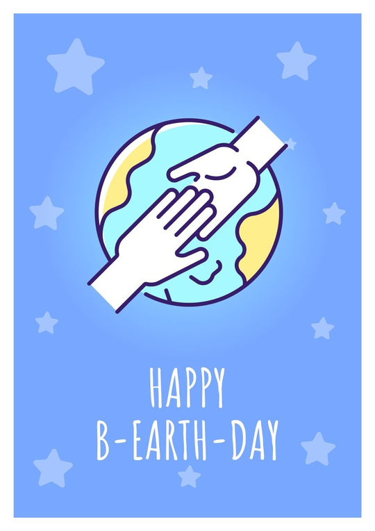 Happy cosmic birthday greeting card with color icon element set
