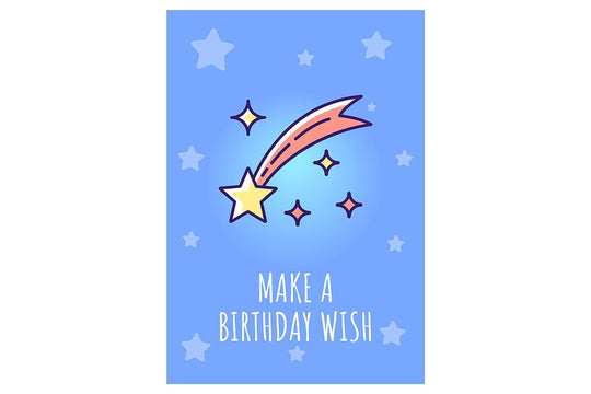 Happy cosmic birthday greeting card with color icon element set