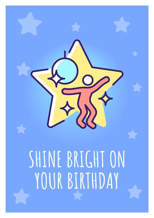 Happy cosmic birthday greeting card with color icon element set