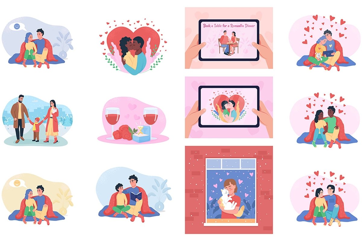 Happy couples vector isolated illustration bundle