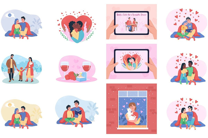 Happy couples vector isolated illustration bundle