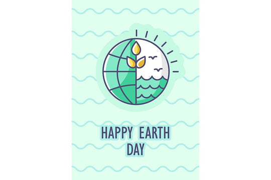 Happy Earth day greeting card with color icon element set