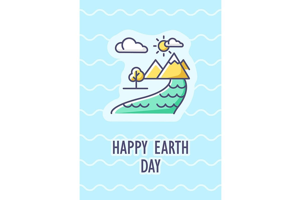 Happy Earth day greeting card with color icon element set