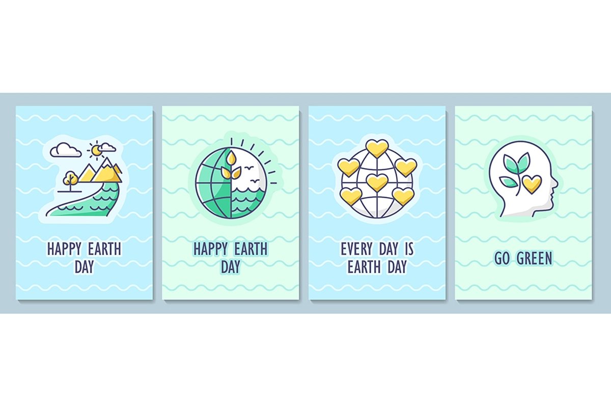 Happy Earth day greeting card with color icon element set