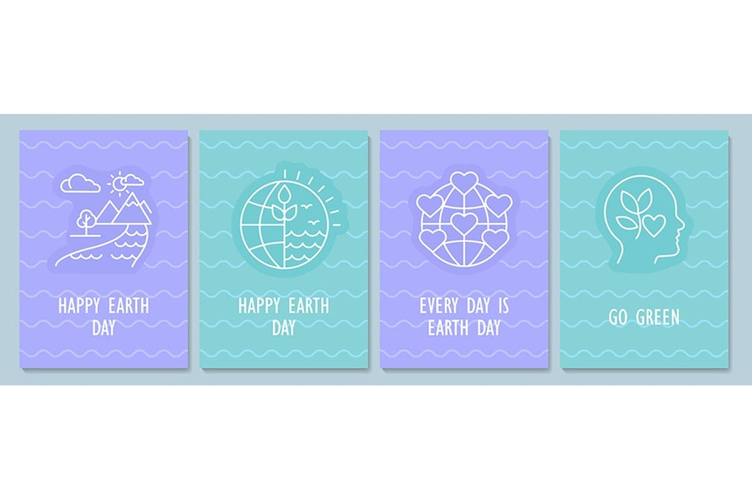 Happy Earth day postcard with linear glyph icon set