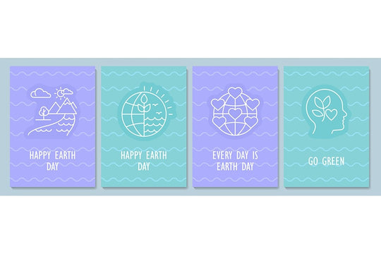 Happy Earth day postcard with linear glyph icon set