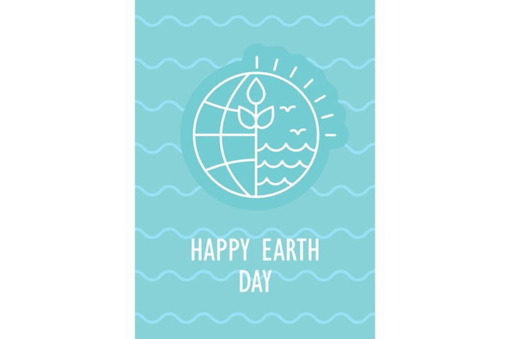 Happy Earth day postcard with linear glyph icon set