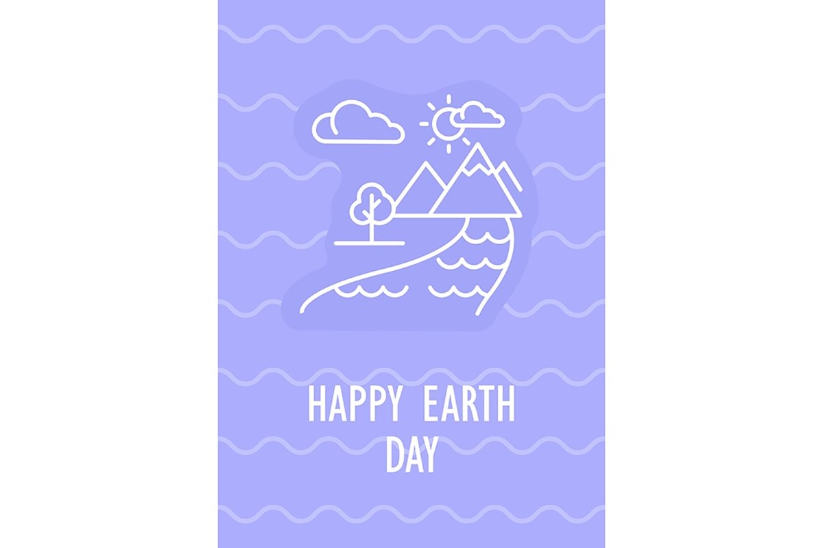 Happy Earth day postcard with linear glyph icon set