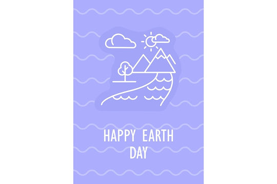 Happy Earth day postcard with linear glyph icon set