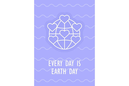 Happy Earth day postcard with linear glyph icon set