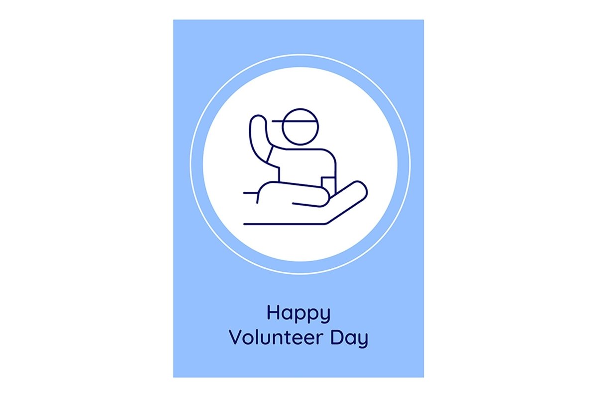 Happy global volunteer day postcards with linear glyph icon set