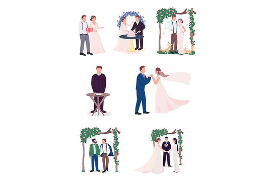 Happy newlyweds couples vector character set