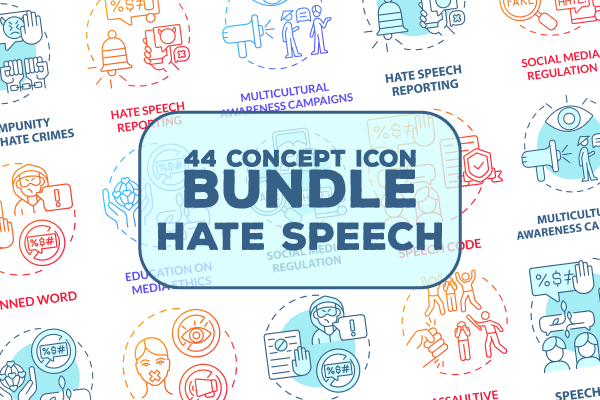 Hate speech concept icons bundle