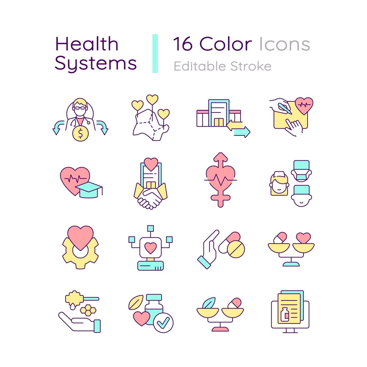 Health systems RGB color icons set