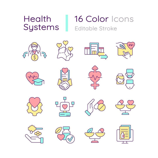 Health systems RGB color icons set