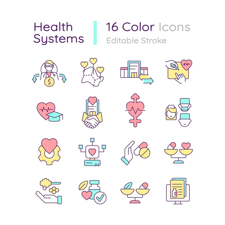 Health systems RGB color icons set