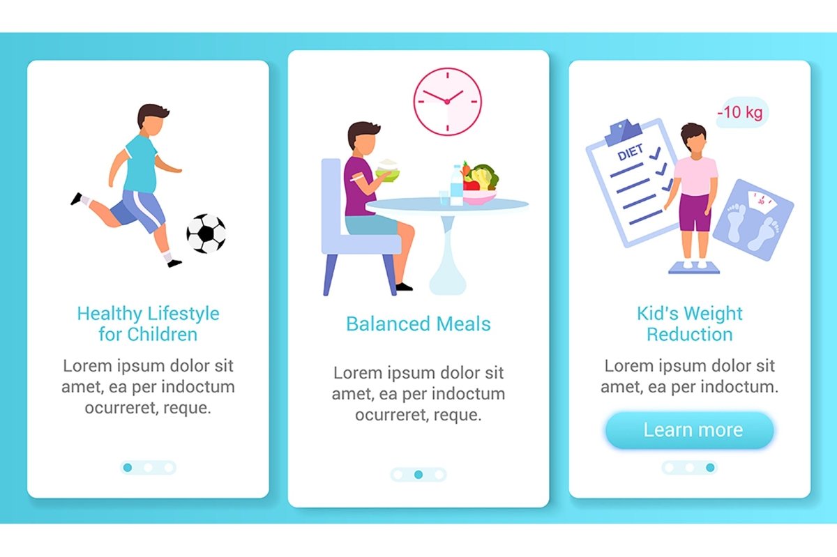 Healthy family onboarding mobile app screen vector template