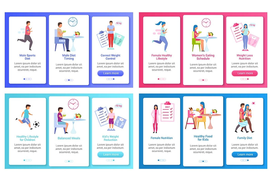 Healthy family onboarding mobile app screen vector template