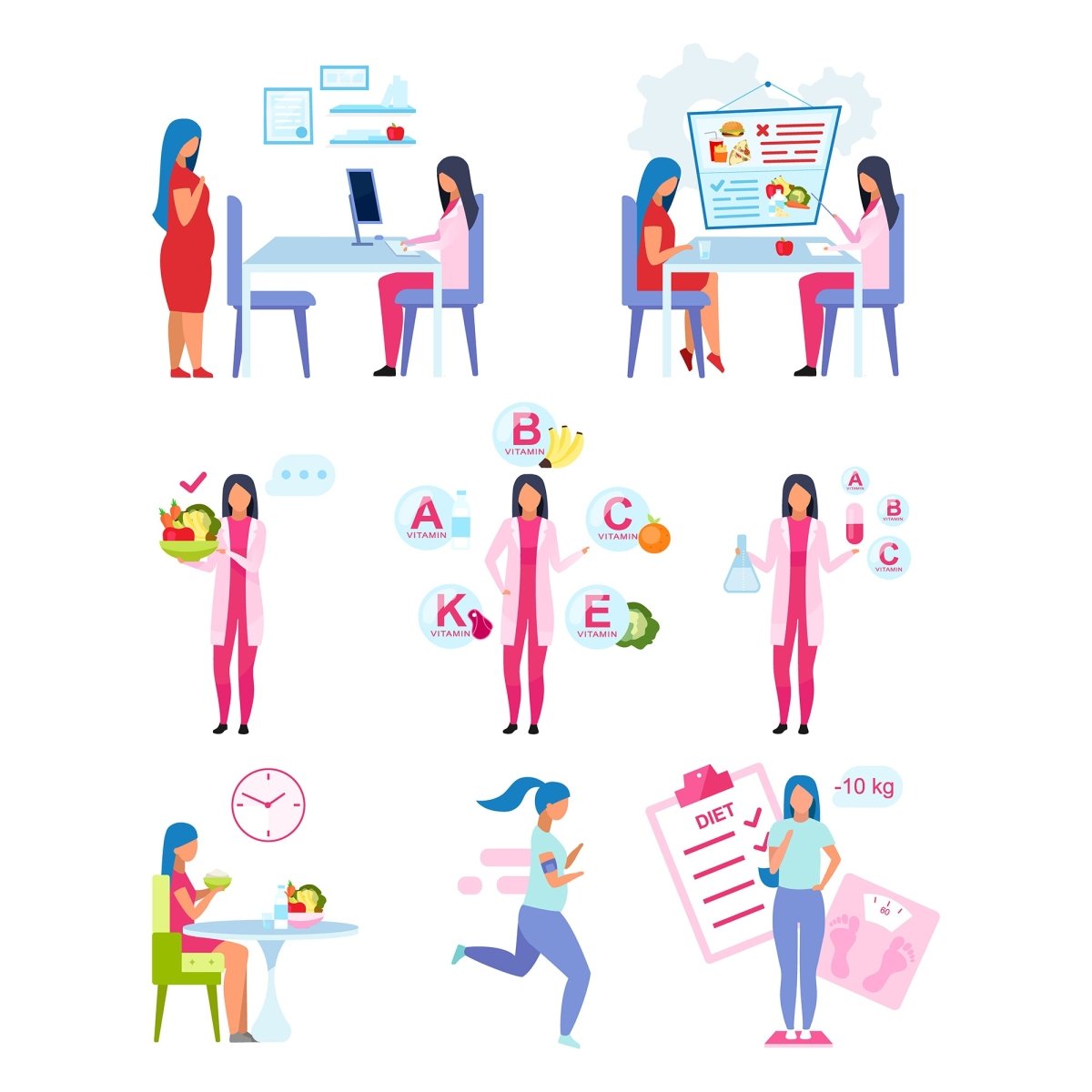Healthy lifestyle flat vector illustrations set