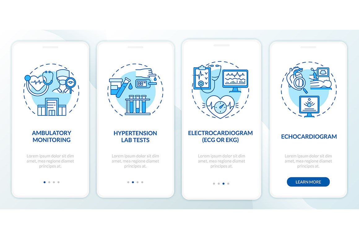 Heart condition diagnosis onboarding mobile app page screen bundle