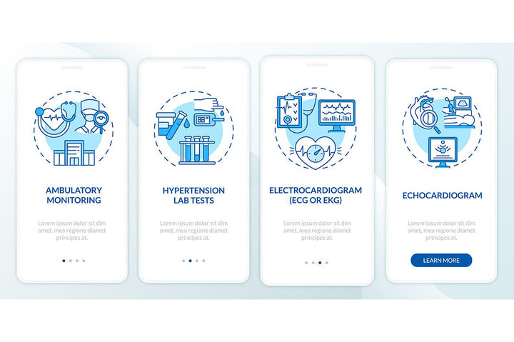 Heart condition diagnosis onboarding mobile app page screen bundle