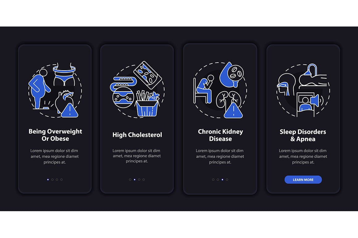 Heart condition diagnosis onboarding mobile app page screen bundle