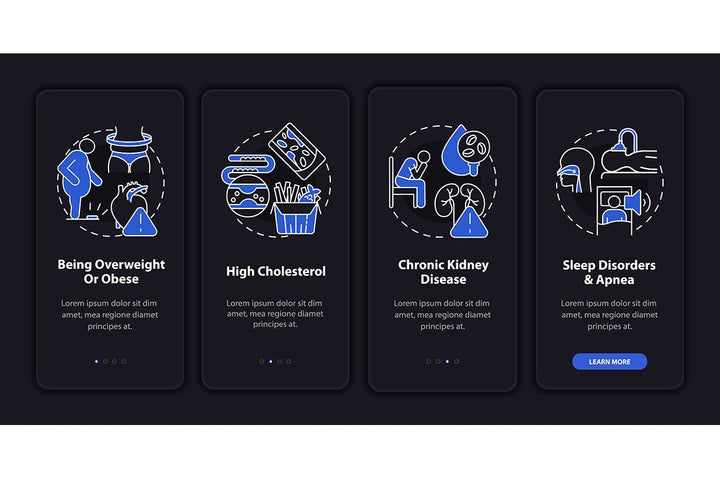 Heart condition diagnosis onboarding mobile app page screen bundle