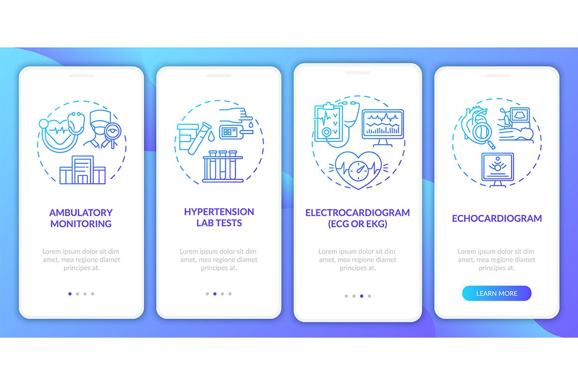 Heart condition diagnosis onboarding mobile app page screen bundle