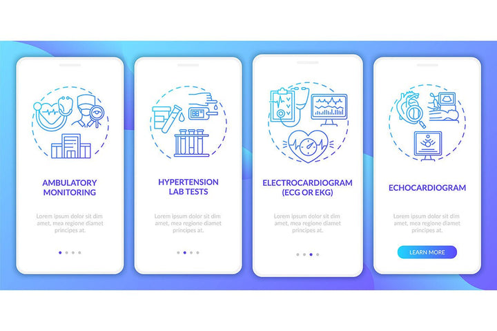 Heart condition diagnosis onboarding mobile app page screen bundle