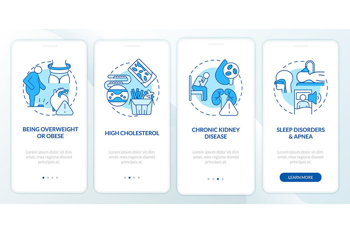 Heart condition diagnosis onboarding mobile app page screen bundle