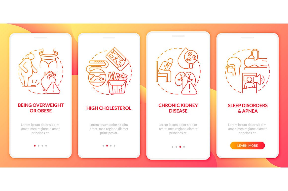 Heart condition diagnosis onboarding mobile app page screen bundle
