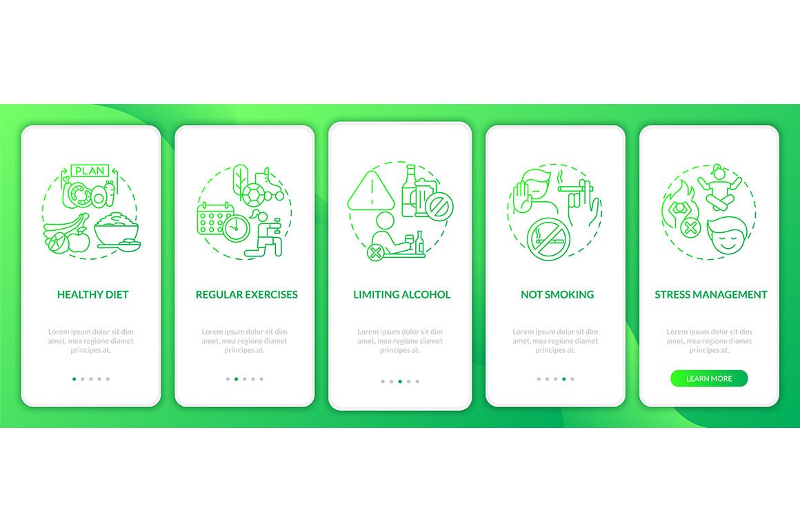 Heart condition diagnosis onboarding mobile app page screen bundle