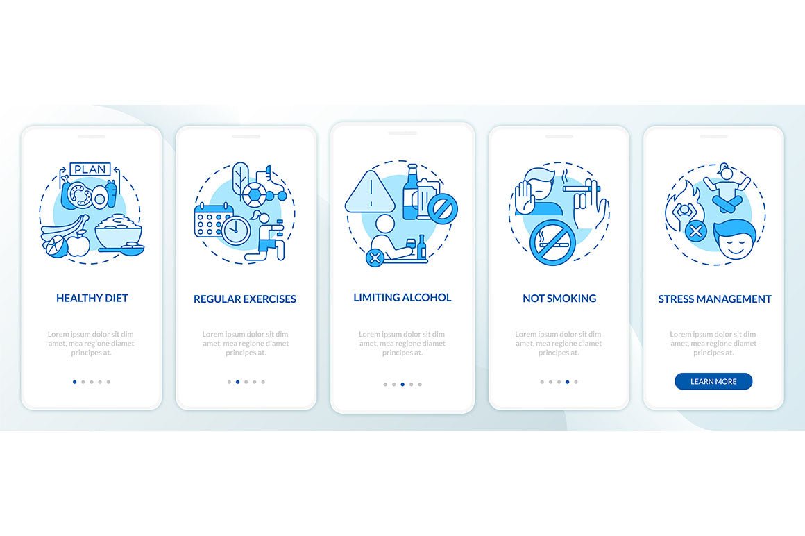 Heart condition diagnosis onboarding mobile app page screen bundle