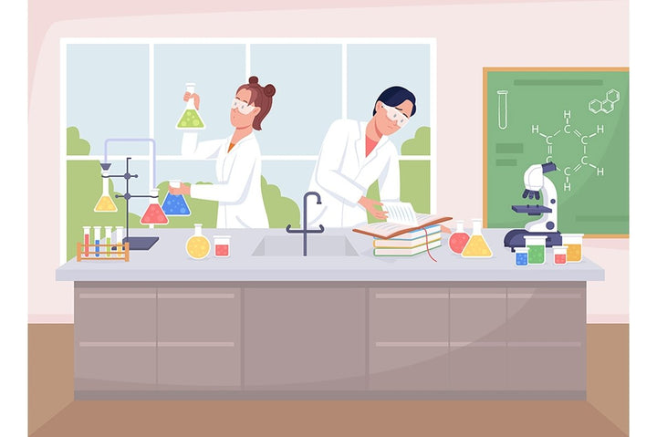 High school classes flat color vector illustration set