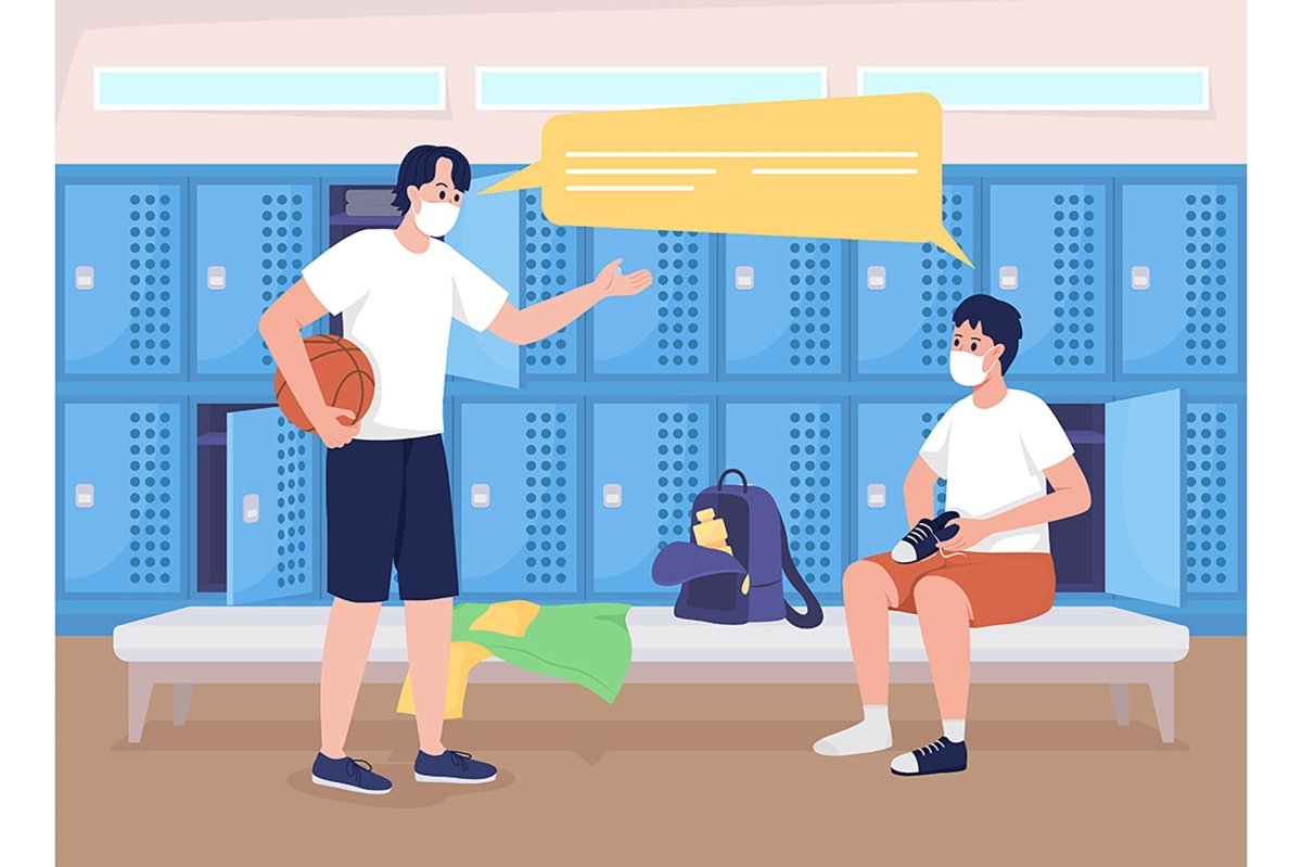 High school classes flat color vector illustration set